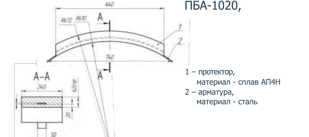 Протекторы универсальные браслетные УПБА, ПБА — Чертёж ПБА-1020